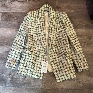 Zara Green & White Tweed Blazer